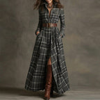Women's printed lapel slim-fit dress by Plush Fashion Hub, casualwear with elegant design and comfortable fit.