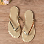Plush Fashion Hub toe post flats sandals with beige straps and flat sole, perfect for casual summer wear.