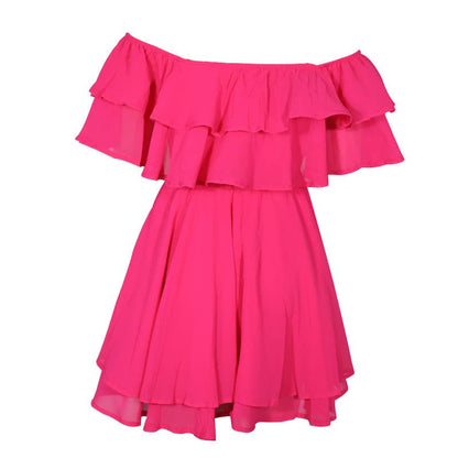 Hot Pink Chiffon Off The Shoulder Ruffle Nimi Dress Pretty Little Patriot