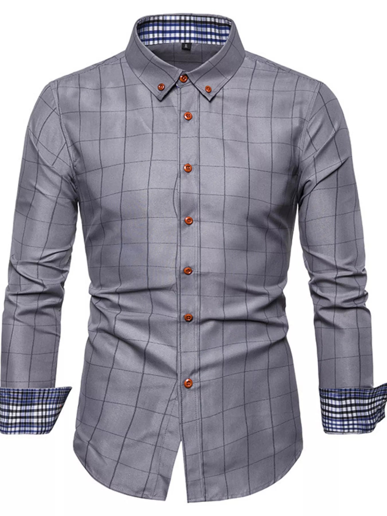 Men's plus size classic plaid button-down shirt from Plush Fashion Hub, featuring a traditional checkered pattern and collared design.