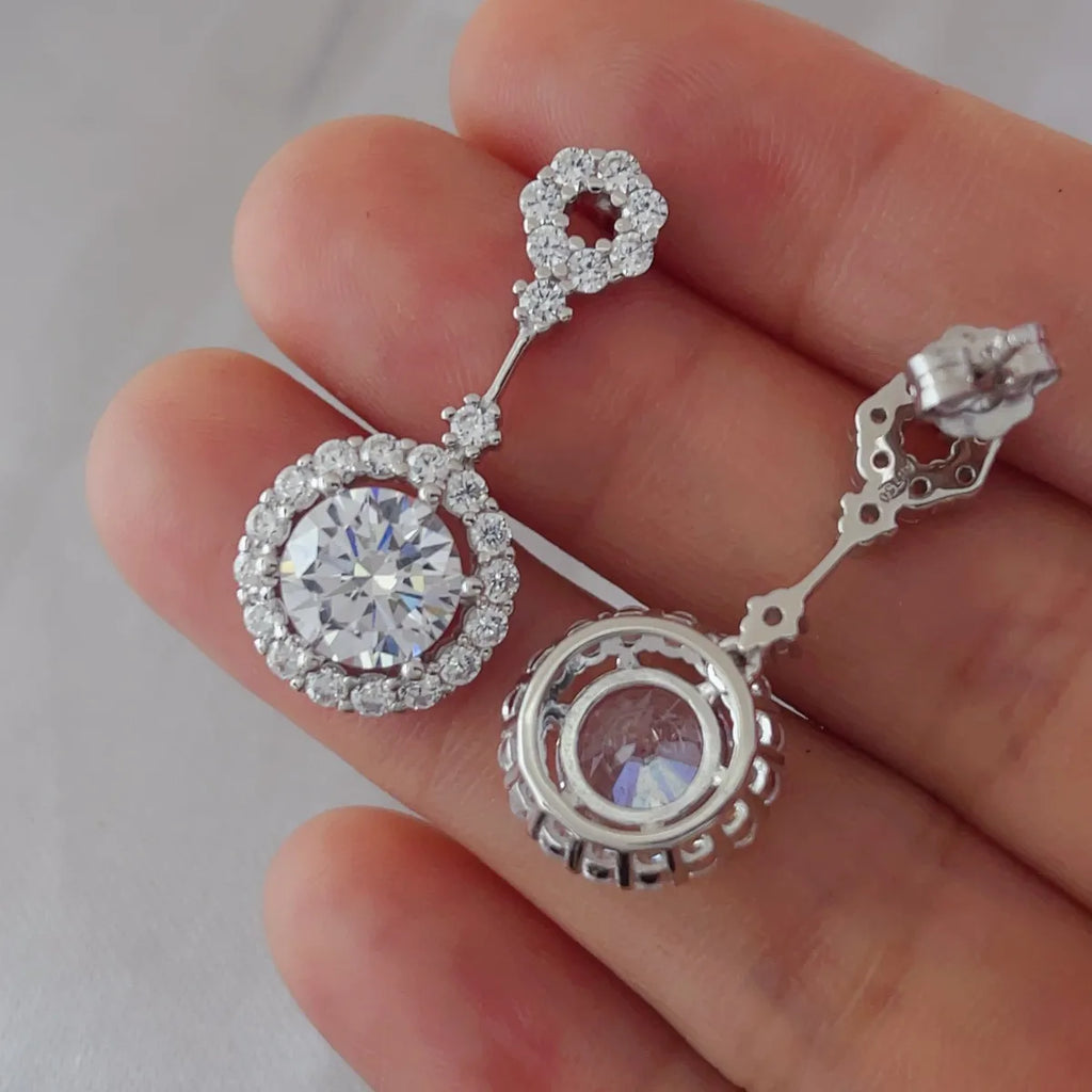 Shopimist 4 Carat Crystal Drop Dangle Earrings with round halo design, featuring sparkling crystal drops and elegant craftsmanship.