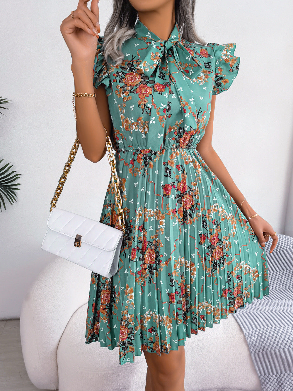 FitiqueFit floral lace-up waist maxi skirt with pleats, casualwear style, featuring a flowy design and elegant flower details.