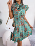 FitiqueFit floral lace-up waist maxi skirt with pleats, casualwear style, featuring a flowy design and elegant flower details.