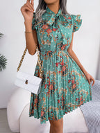 FitiqueFit floral lace-up waist maxi skirt with pleats, casualwear style, featuring a flowy design and elegant flower details.