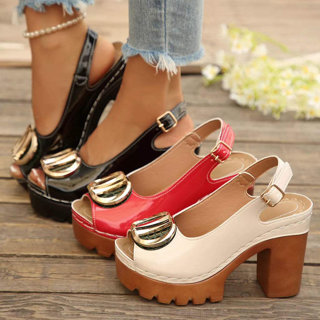 Shopimist open toe block heel sandals with stylish design and comfortable straps, perfect for summer or casual occasions.