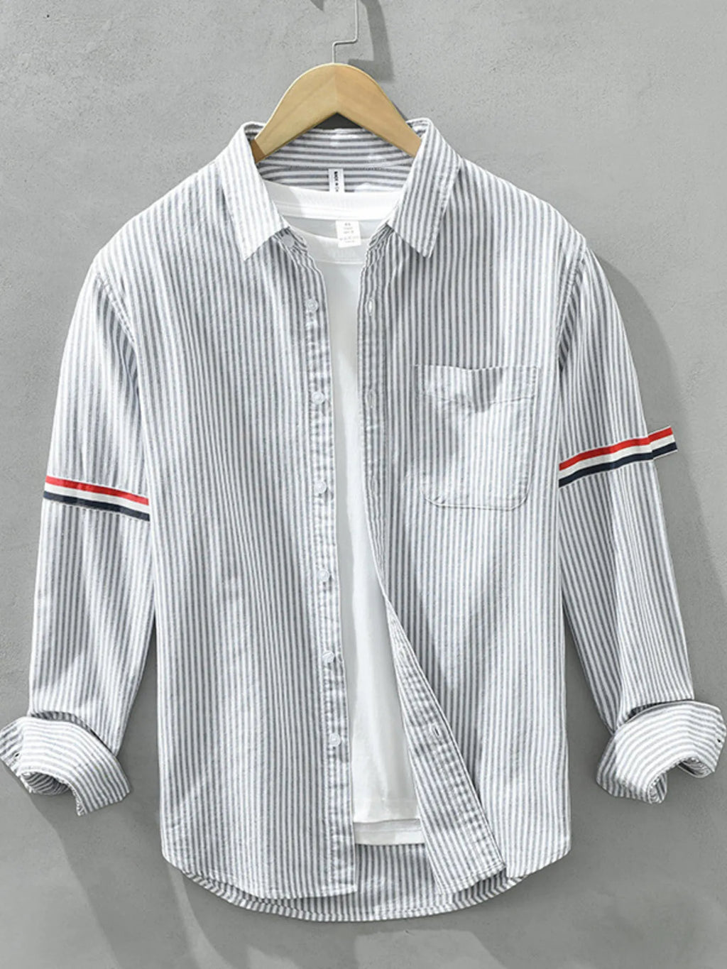 Plus size men's striped casual long sleeve shirt by Simply Love, showing the comfortable fit and stylish design of the tops.