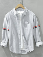 Plus size men's striped casual long sleeve shirt by Simply Love, showing the comfortable fit and stylish design of the tops.