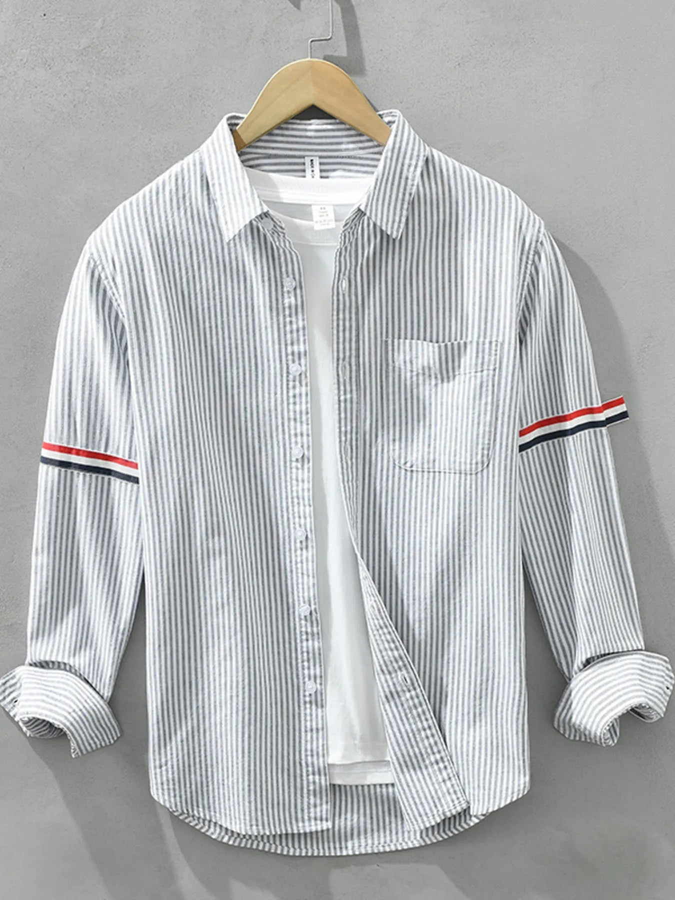 Plus size men's striped casual long sleeve shirt by Simply Love, showing the comfortable fit and stylish design of the tops.