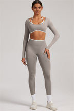 Fitglutes Activewear long sleeve crop top and leggings 2-piece set, black gymwear for workouts and active sports activities.