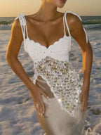 Sequin crochet knit cami top by Shopimist featuring shimmering sequins and intricate crochet details.