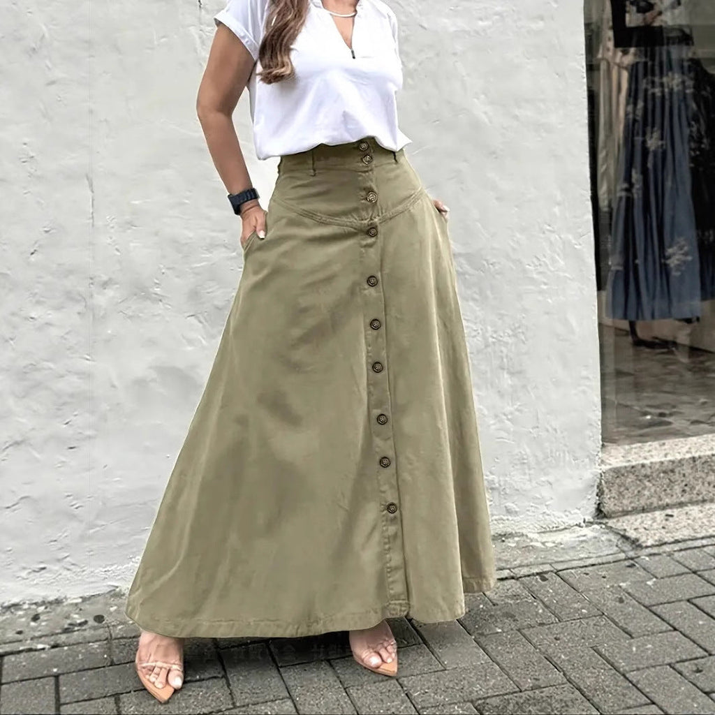 Women's elegant high-waist A-line skirt from Plush Fashion Hub, shown in a stylish, flowing design perfect for casual or formal wear.