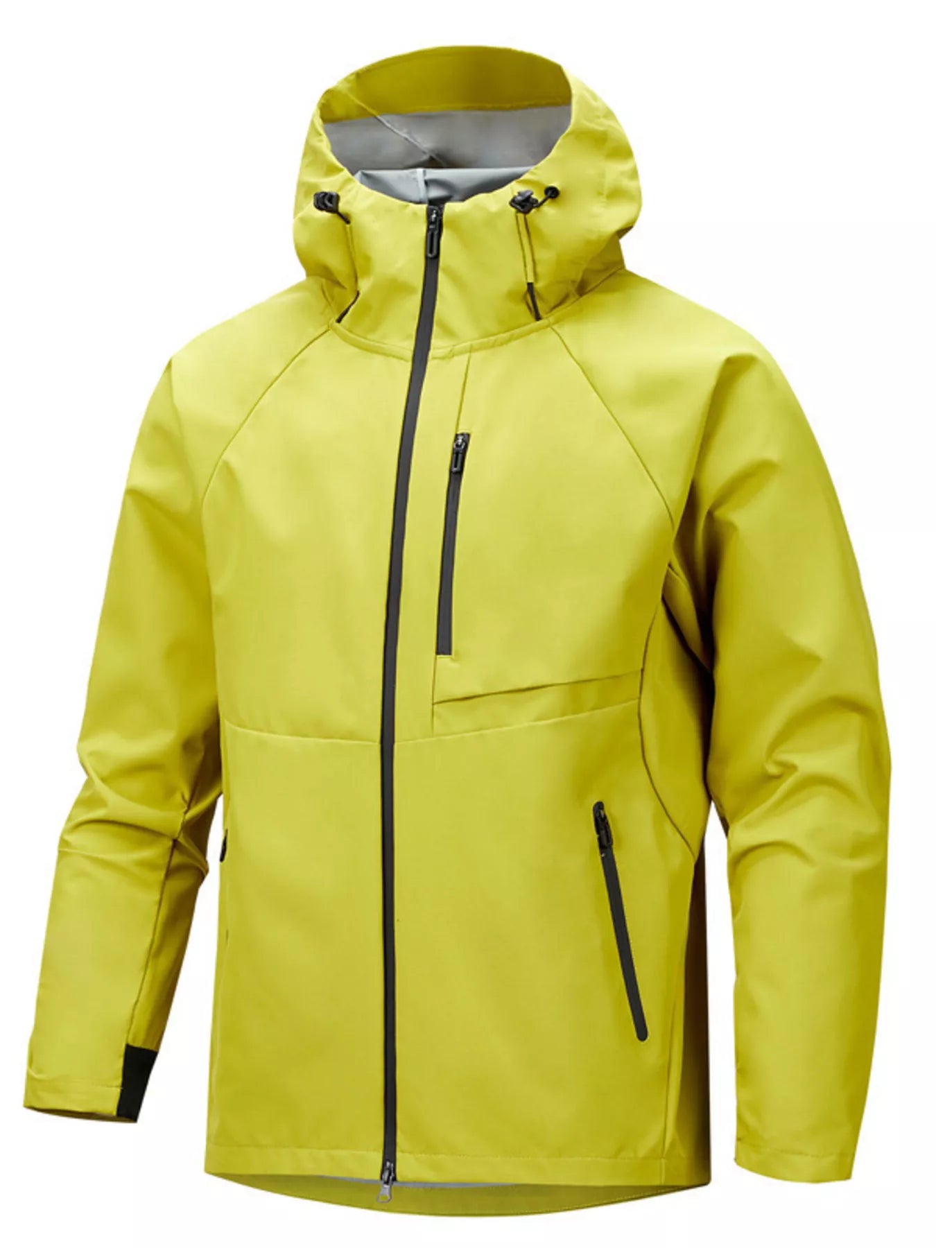 Plus size men's waterproof hooded outdoor jacket by Simply Love, shown in dark color with a front zipper and adjustable hood.