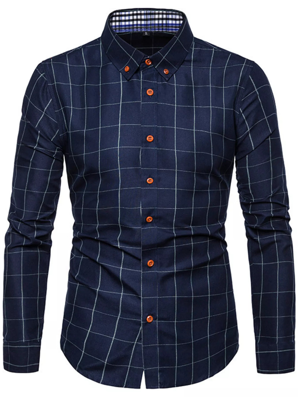 Men's plus size classic plaid button-down shirt by Plush Fashion Hub, shown in a close-up of the patterned fabric.