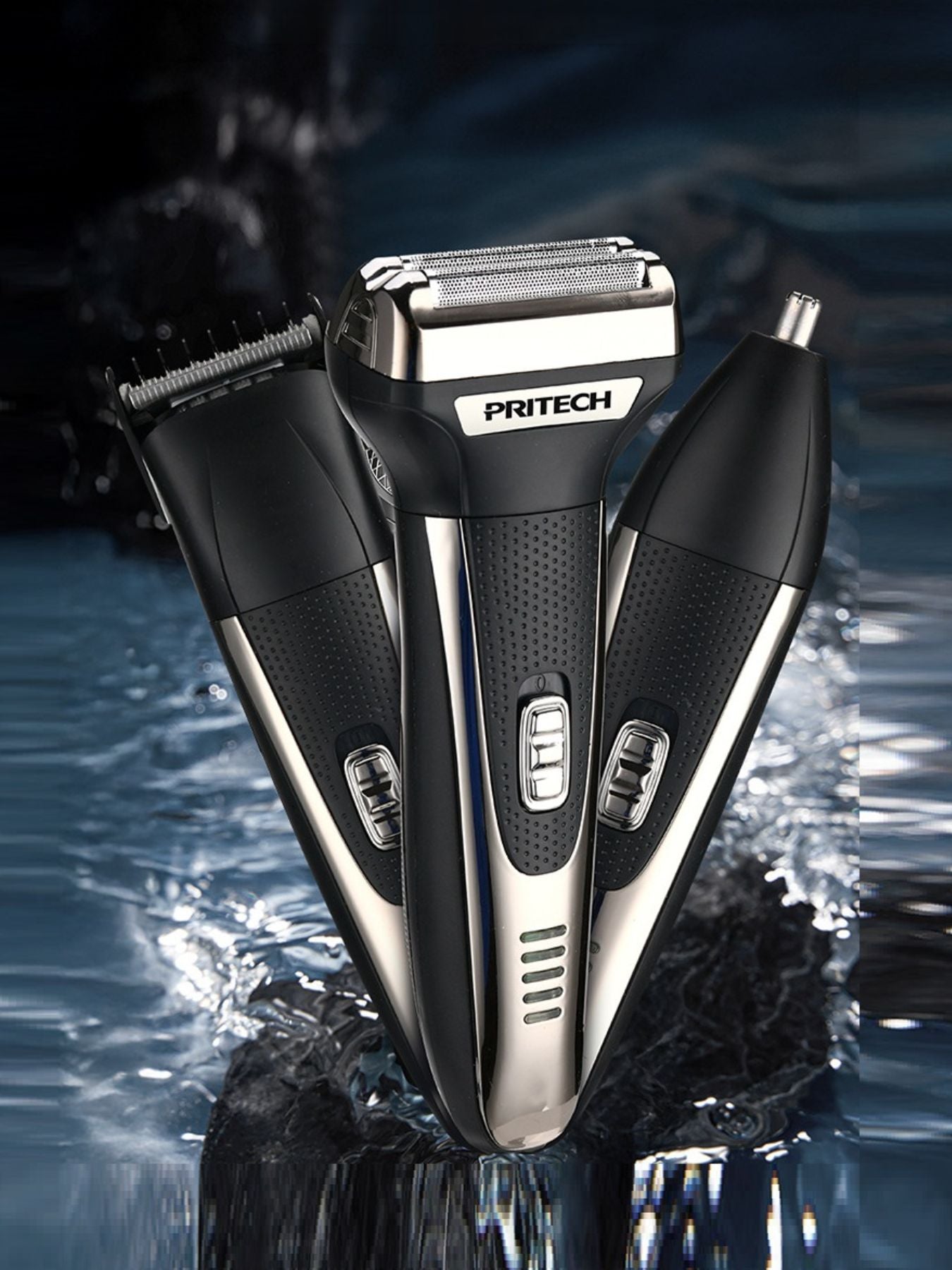 Trendsi 3-in-1 multifunctional electric grooming shaver set with portable design, ideal for facial hair trimming and grooming.