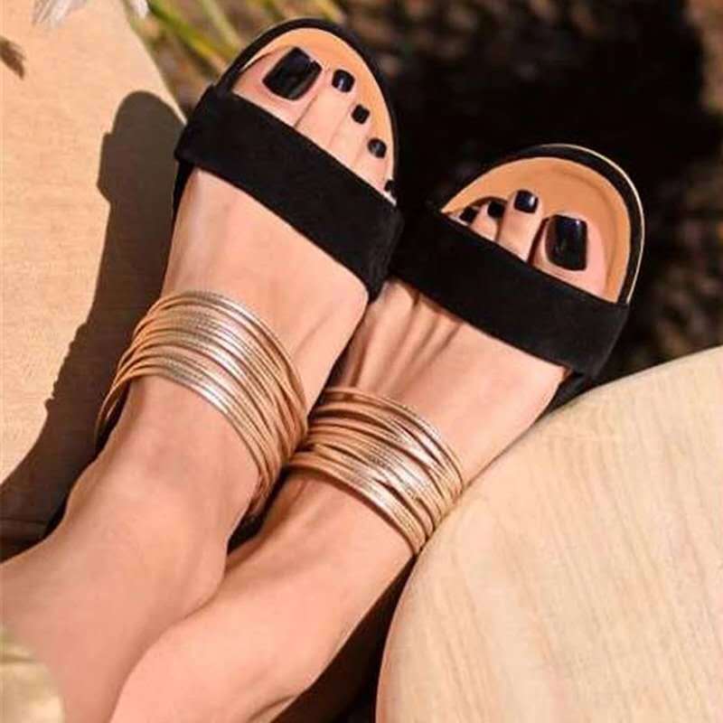 Large size women's flat sandals slippers by Plush Fashion Hub with open-toe design and comfortable flat sole.