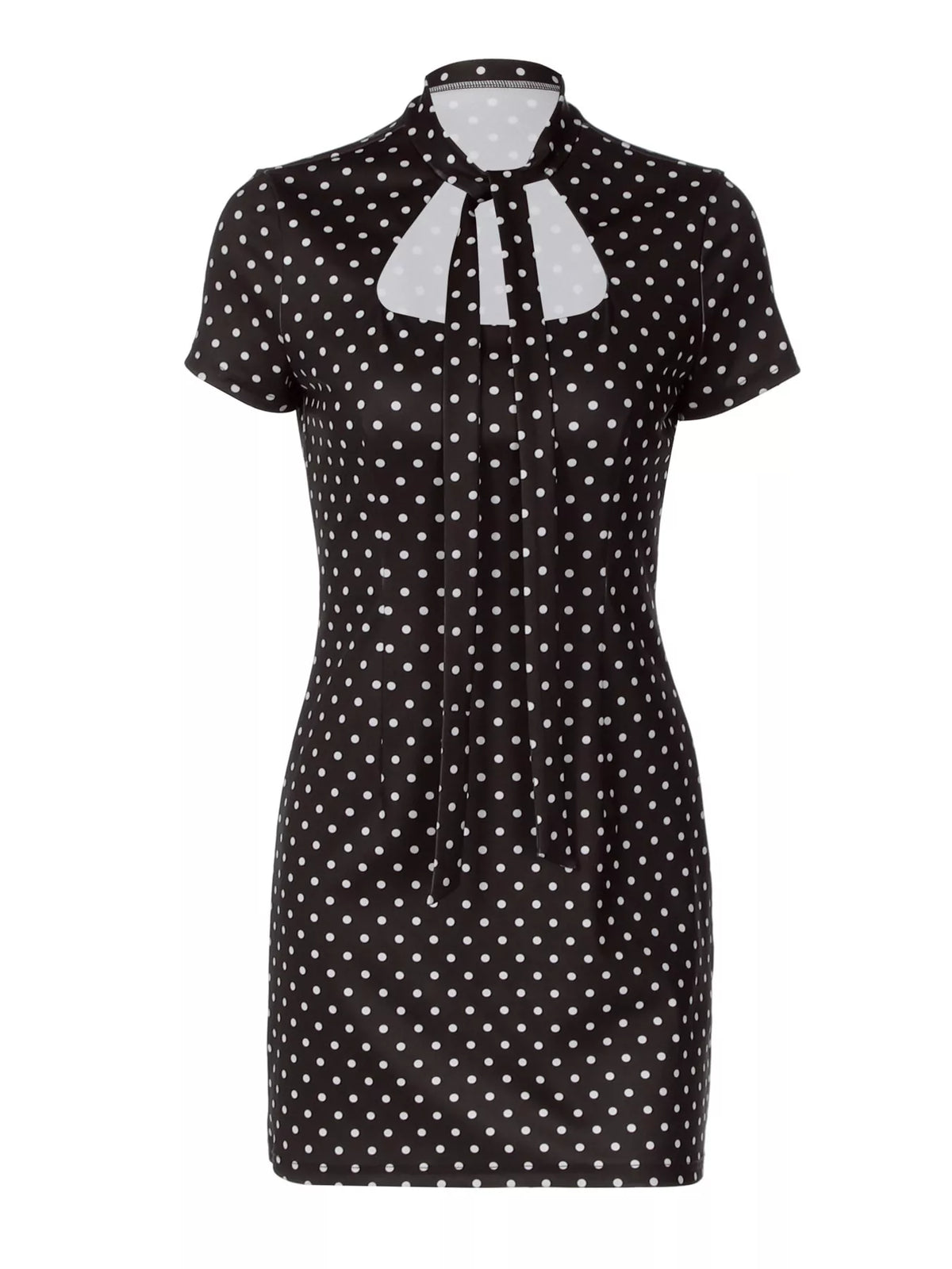 Polka dot cut-out front mini dress by Plush Fashion Hub featuring a stylish design and playful pattern, perfect for trendy occasions.