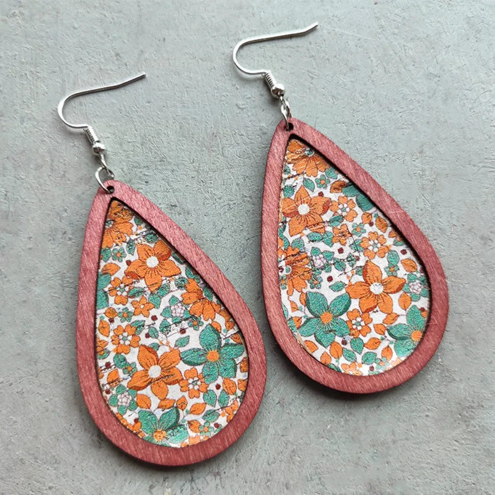 Elegant floral wood teardrop earrings by Shopimist featuring natural wood and floral design for stylish accessories