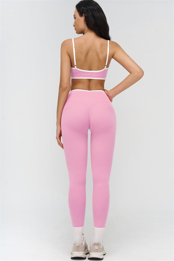 Fitglutes activewear sports bra and leggings 2-piece set in contrasting colors, designed for workout and gym activities.