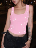 Bead-embellished square neck tank top by Shopimist, featuring a stylish design with intricate bead details on the fabric.