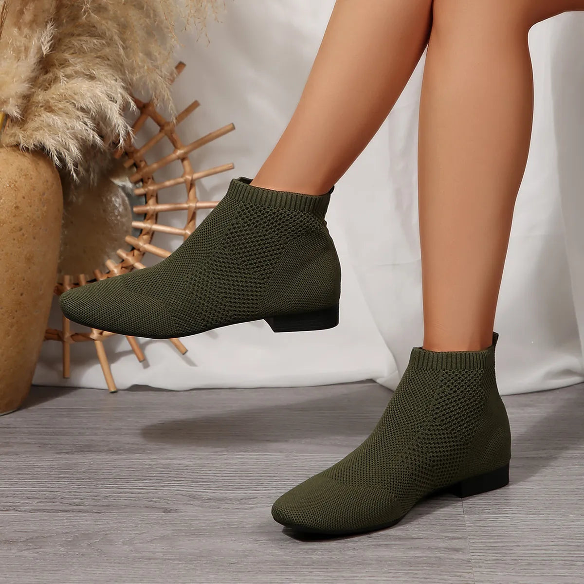Women's mesh knit ankle boots with stretch comfort fit from Trendsi, featuring breathable mesh material and stylish ankle height.