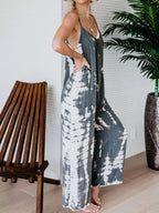 Plus size Shopimist tie-dye wide leg jumpsuit, full-length, stylish and comfortable for casual or trendy looks.