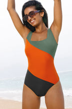 Threaded Pear Oakleigh padded square neck one-piece swimsuit with comfortable swimwear design, shown in a stylish fit.
