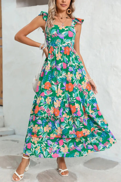 Floral Ruffle Green Tiered Maxi Dress Pretty Little Patriot
