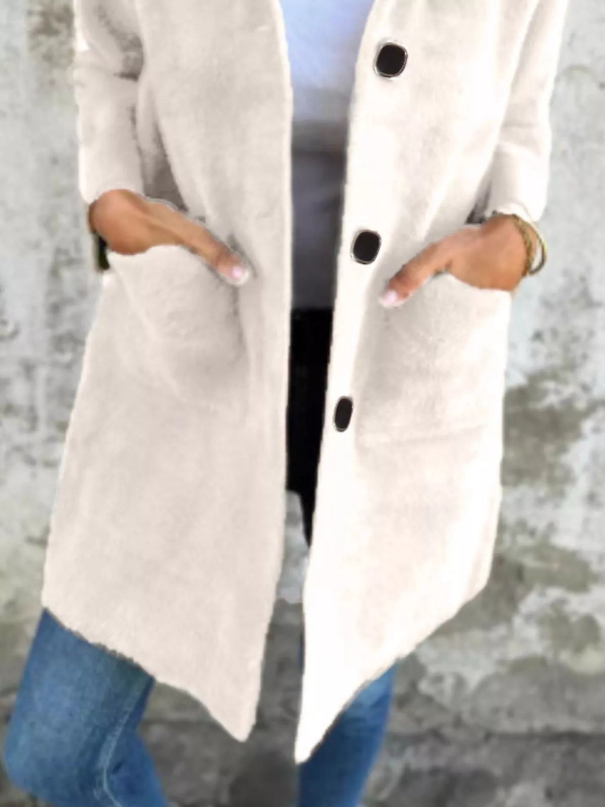 Plus size longline coat by Simply Love featuring a full size button-down long sleeve design, stylish and warm outerwear.