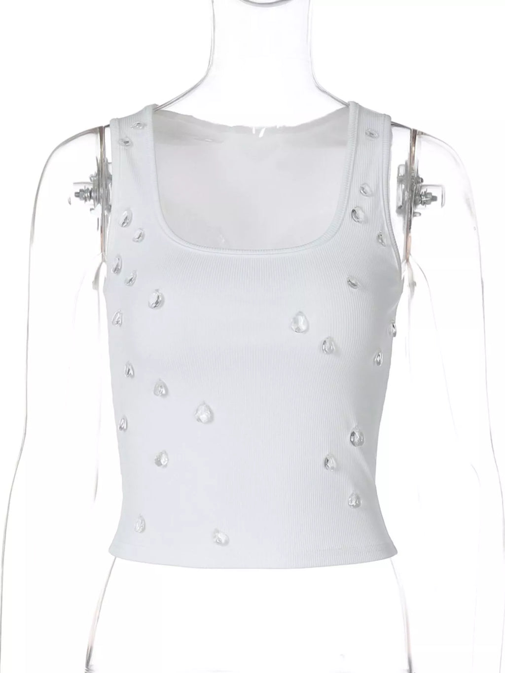 Bead-embellished square neck tank top from Shopimist, featuring a stylish design and lightweight fabric.