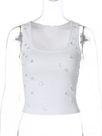 Bead-embellished square neck tank top from Shopimist, featuring a stylish design and lightweight fabric.