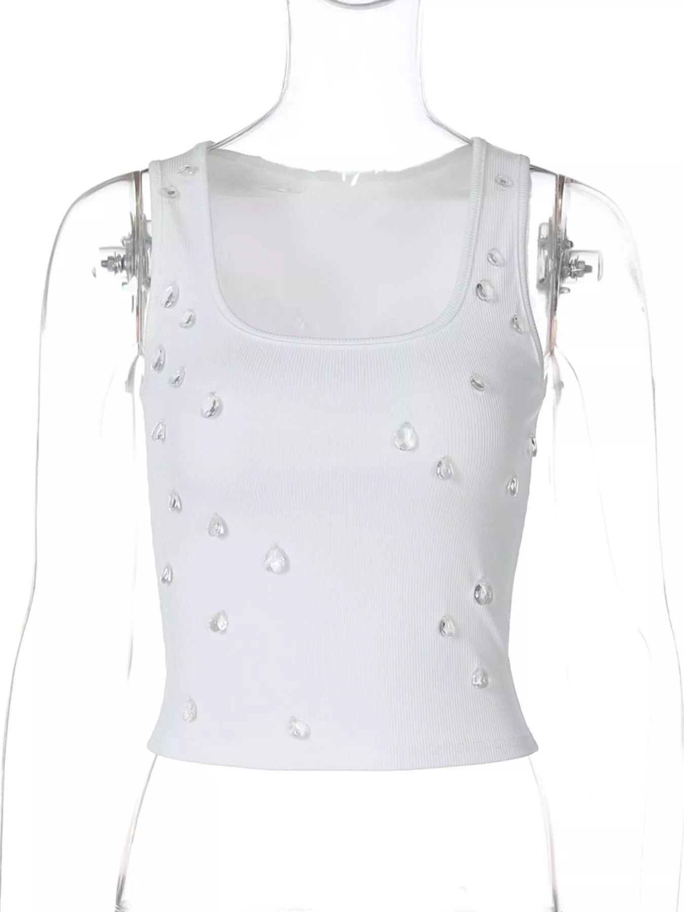 Bead-embellished square neck tank top from Shopimist, featuring a stylish design and lightweight fabric.