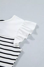 Stripe Contrast Knot Back Ruffle Trim Tank Top