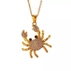 18K gold-plated crab pendant necklace with detailed crab design and chain, stylish jewelry by Shopimist.