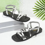 Shopimist crisscross strappy flat sandals with open toe design, featuring multiple straps and a casual slip-on style.