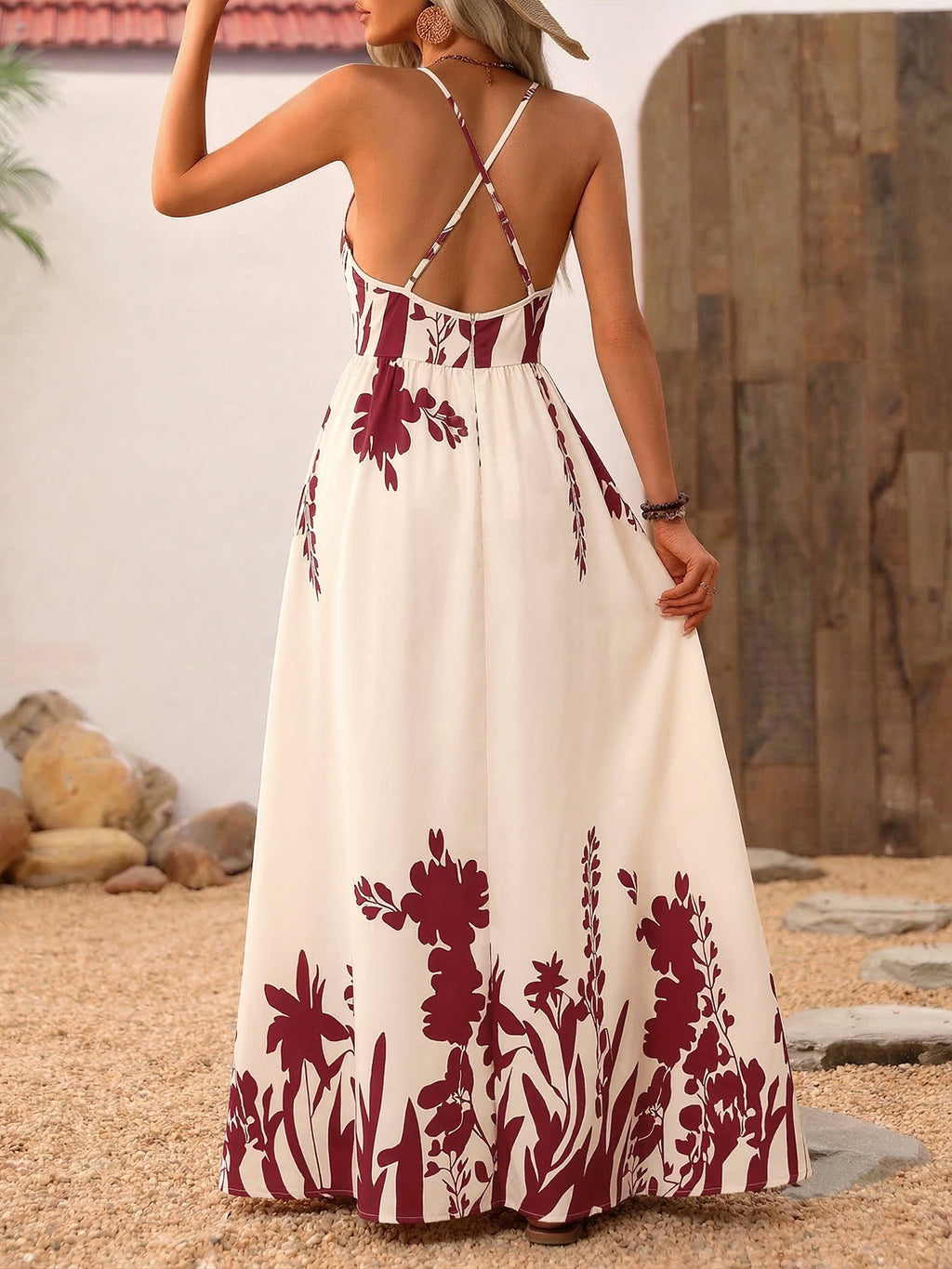 Elegant deep V-neck spaghetti strap evening maxi dress by Plush Fashion Hub, floor-length gown with a flowing silhouette.