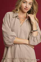 FitiqueFit Umgee V-Neck Tiered Mini Dress in casualwear style, featuring a flowy tiered design and V-neck neckline.