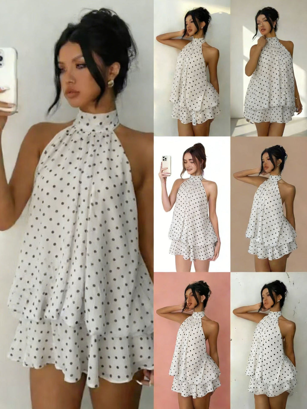 Women's chiffon halter mini dress by Plush Fashion Hub featuring a high-waist, open-back, and A-line silhouette.