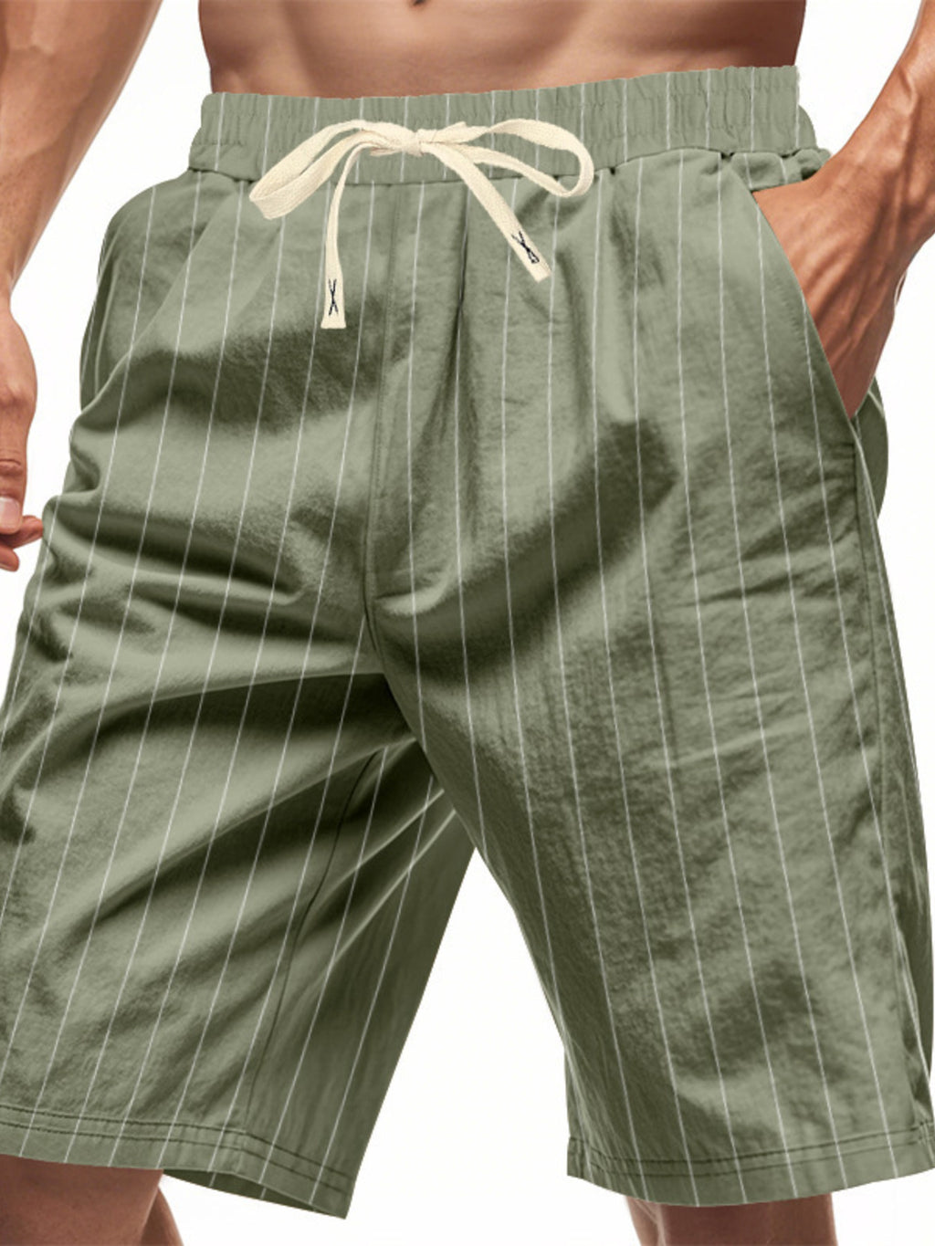 Men's plus size striped drawstring casual shorts by Trendsi, featuring a relaxed fit and comfortable waistband.