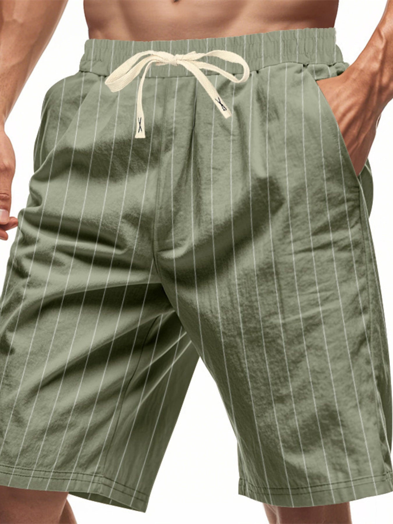 Men's plus size striped drawstring casual shorts by Trendsi, featuring a relaxed fit and comfortable waistband.