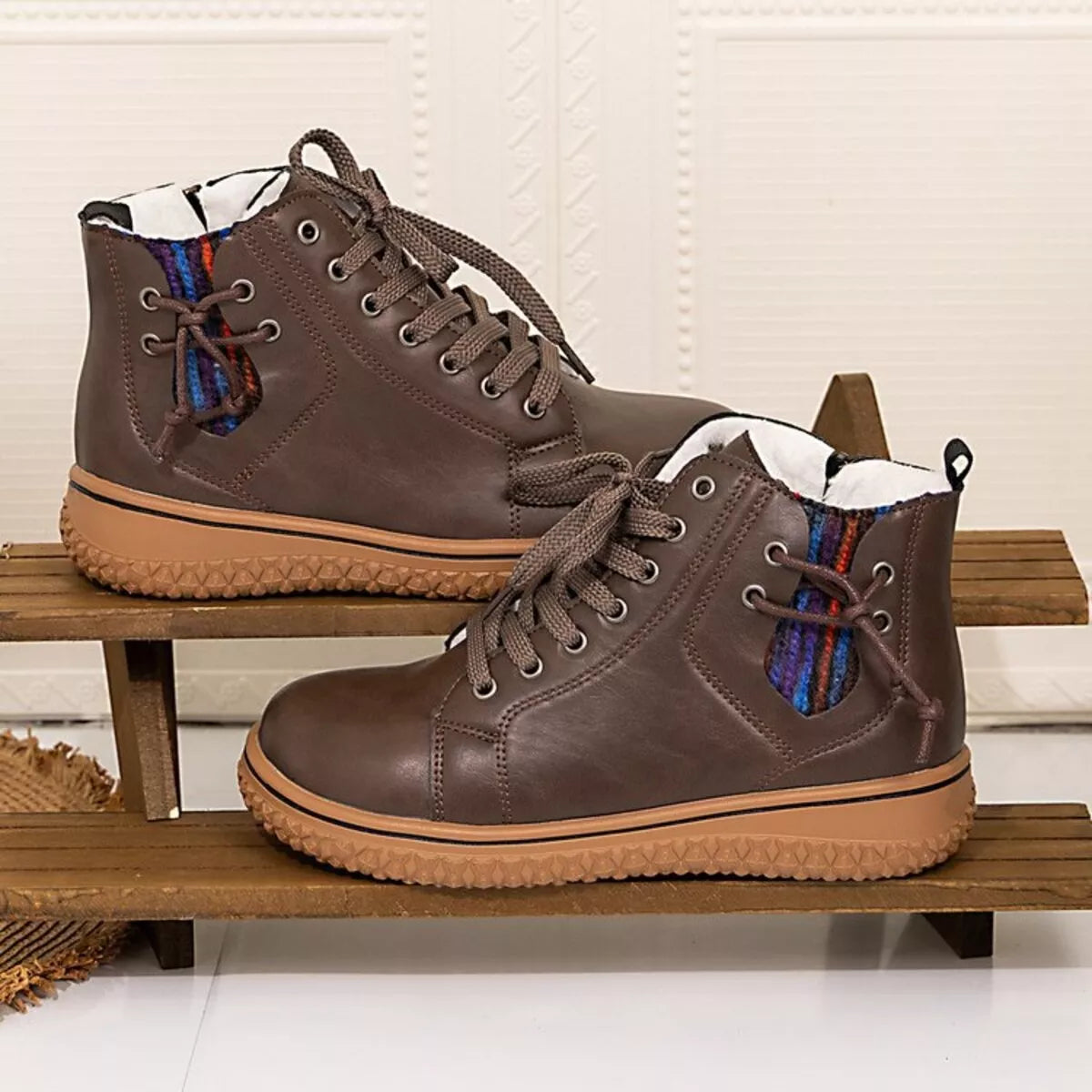 Women's round toe platform ankle boots by Trendsi, featuring a stylish design and chunky heel for a modern look.