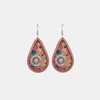 Shopimist floral wood teardrop earrings with intricate floral patterns and natural wood finish, lightweight and stylish jewelry accessory.