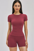 Fitglutes Activewear Zenith T-shirt and shorts 2-piece set, designed for gym workouts, featuring a comfortable T-shirt and matching shorts.