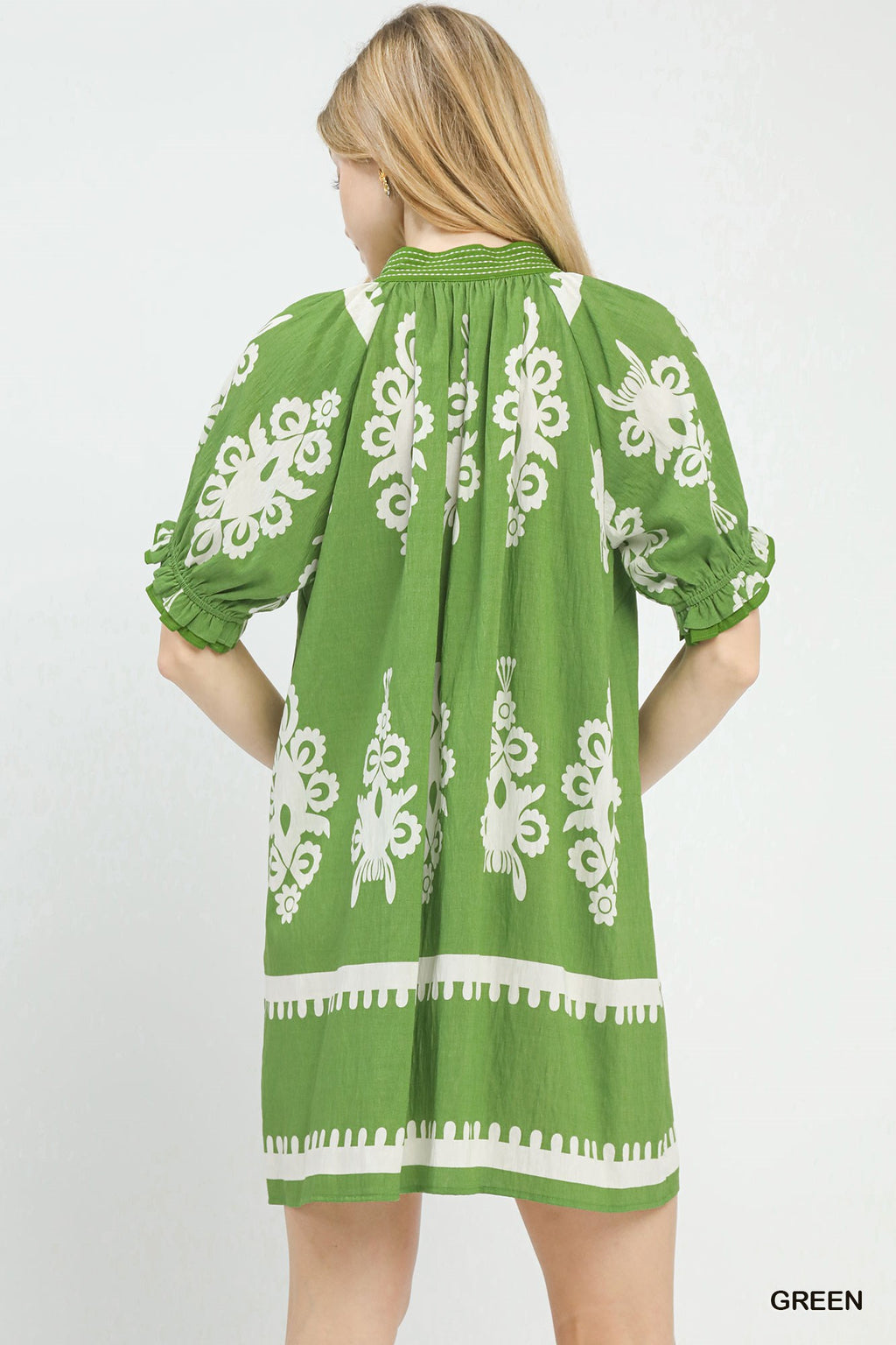 Women's two-tone border print flowy mini dress by Plush Fashion Hub, featuring a casual summer boho style with a relaxed fit.
