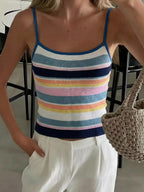 Striped knit cami top by Trendsi featuring a fitted design and thin straps, perfect for casual or layered summer outfits.