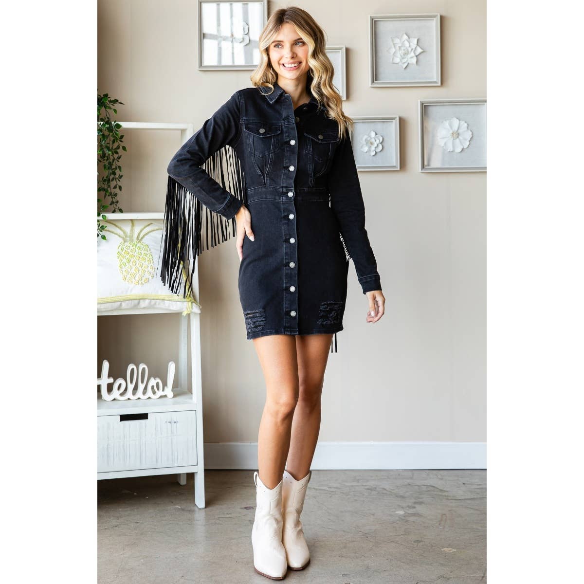 Fringe Western Black Mini Dress Pretty Little Patriot