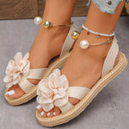 Shopimist flower open toe sandals with decorative floral accents and slim straps, perfect for summer casual wear.