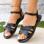 Open toe braided strap sandals by Shopimist featuring stylish design and comfortable flat sole.
