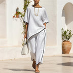 Women’s casual resort loose short-sleeve top and pants set by Plush Fashion Hub, featuring comfortable, stylish casualwear for warm weather.