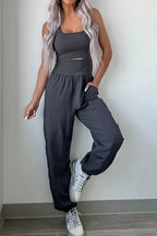 Plush Fashion Hub active jumpsuit with cutout square neckline and wide straps, designed for comfortable active wear.