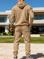 Plus size men's full zip hoodie and cargo pants set by Shopimist, featuring a comfortable half-zip top and practical cargo pants.